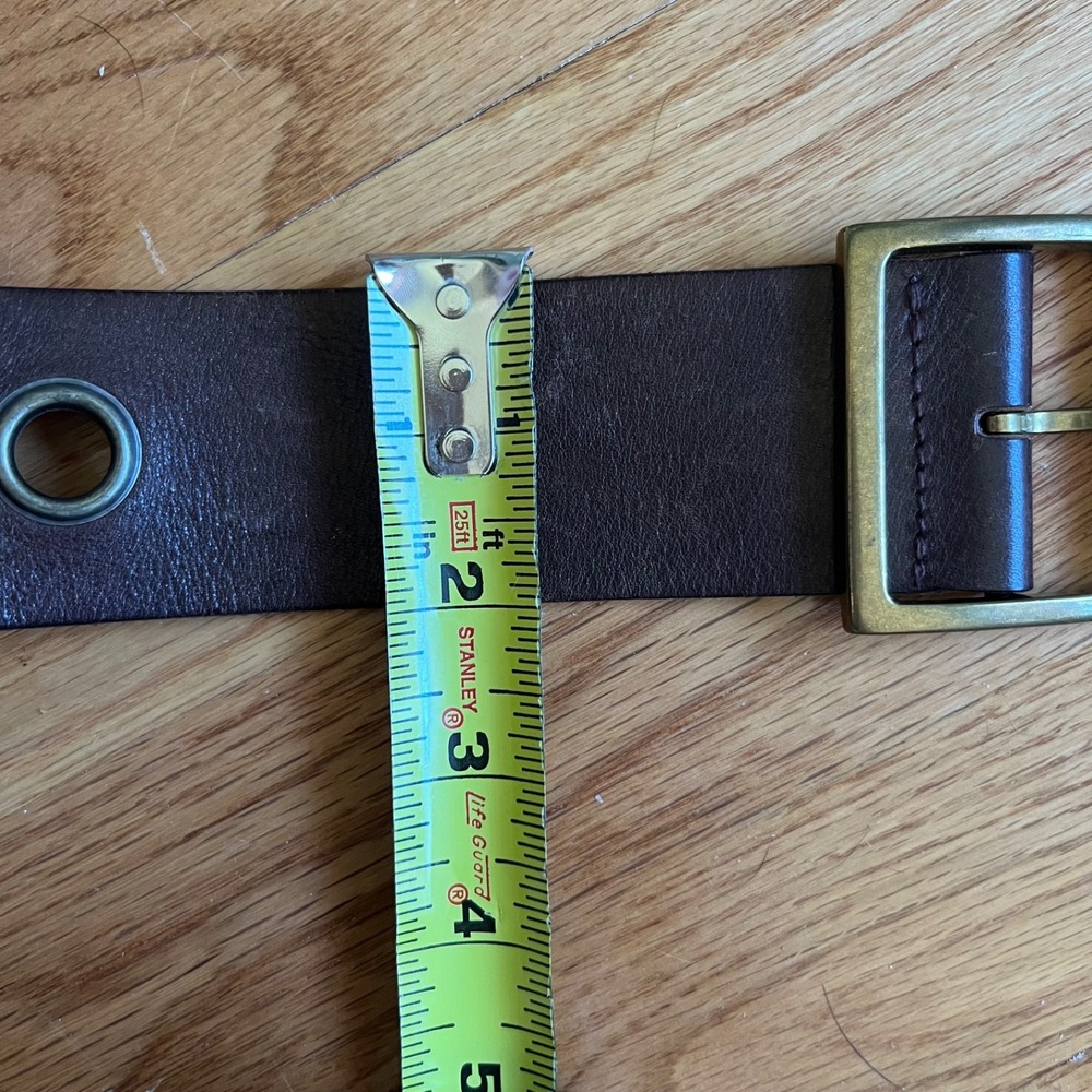 Banana Republic Brown Leather Belt L Brass Grommet Wide Boho Y2K Indie Sleaze - Picture 6 of 7